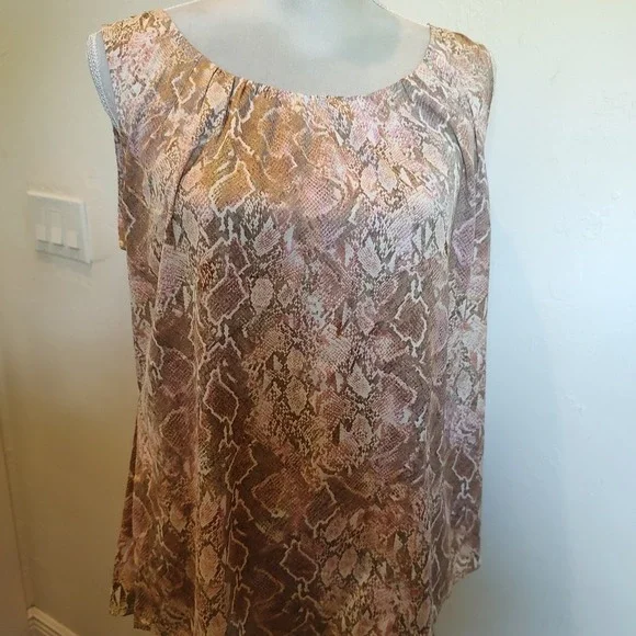 Chico's Size 2 US 12/14 Beige Pink Snake Print‎ Tank Top Camisole Sleeveless - Picture 2 of 7